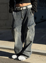 [Unisex] Dyeing denim cargo pants(2color)