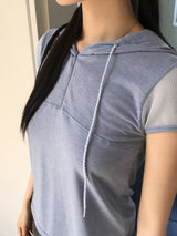 Holka メッシュキャップスリーブハーフジップアップ半袖フード付きTシャツ
