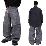 Striped Non-Fade Denim Pants