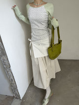 side string long skirt (mint stripe) (washed cotton)