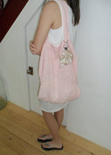 Mesh Floral Shoulder Bag_Baby Pink