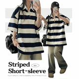 Alka ストライプカラ半袖Tシャツ