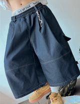 VIVID STITCH BALLOON DENIM BERMUDA 💙🖤🩵2COLOR