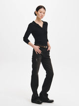 CUT-OUT DETAIL OPEN COLLAR T-SHIRT