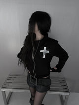 クロススタッドダイアゴナルウォーマージップアップ (fleece-lined / 2color)