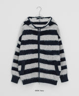 Panple Stripe Wool Hood Knit Cardigan