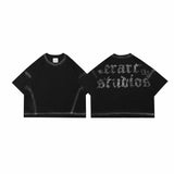 HIERARCHY STUDIOS Unsolved - スプレーブラックワイドボクシーオーバーサイズTシャツ