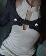 Metallic Button Tab Cardigan_Navy