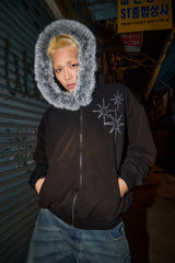 STARRYNIGHT WASHING FUR HOOD ZIP UP BLACK