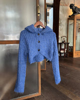 CROPPED HOODIE CARDIGAN - BLUE