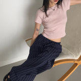Obein linen striped wide pants
