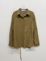 Herringbone Belted Loose-Fit Blouse