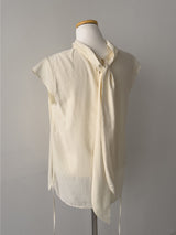 Tie-neck Strap Cap Sleeve Blouse