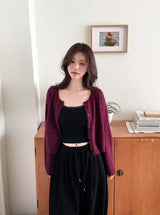Round Loose Crop Shaggy Knit Cardigan (6color)