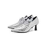 Boxing Enamel Lace-Up Stiletto Heel(Silver)