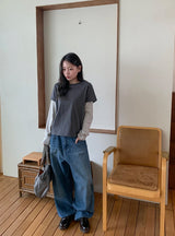 [unisex] Ryuaf Washing Wide Denim Pants