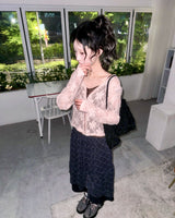 (2color) Shirring Layered Flare Check Skirt