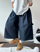 VIVID STITCH BALLOON DENIM BERMUDA 💙🖤🩵2COLOR