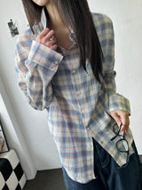 Ani Sheer Check Oversized Shirt 3color
