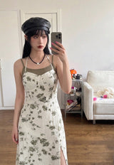 OLIVE PETAL TIE HALTER SLIT DRESS