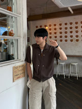 Summer bante collar short-sleeved cardigan