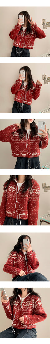 Erin High Neck Nordic Cropped Knitwear Zip-Up