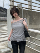 Mad Off-Shoulder Short Sleeve Mesh Lace Sleeveless Set
