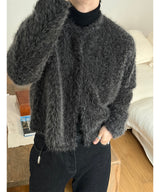 [Unisex] ヘアリークロップラウンドニットカーディガン(3color)