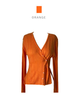V-neck ribbed button slim fit long sleeve knit wrap cardigan (5 colors)