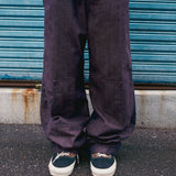 Indian double knee denim pants / Maroon black
