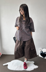 Cake Check Button Collar Short Sleeve Shirt 2 COLORS