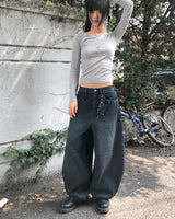 Benil Studded Balloon Fit Washing Denim Long Pants
