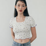 フリルクロップTシャツ - フラワーパターン