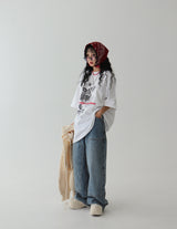 Rose lettering four seasons boxy short-sleeved T-shirt