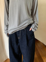 [unisex] Kidu Pintuck Raw Denim Wide Pants