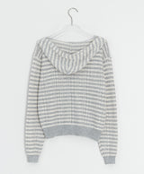 Yumehi Stripe Punching Hood Zip-Up Cardigan