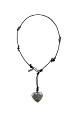 Rose heart locket black leather y drop necklace