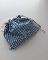Pattern string pouch - blue check , M size