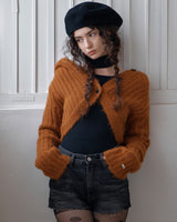 CROPPED HOODIE CARDIGAN - CAMEL BROWN