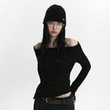 C ASYMMETRIC OFF-SHOULDER KNIT TOP_BLACK