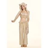 [GirlyFancyClub] Leopard Bowknot Series* Versatile Straight Leg Casual Double-sided Suede Pants