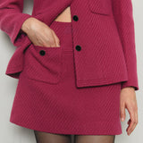 Wool Blended Diagonal Herringbone Tweed Mini Skirt _ Pink
