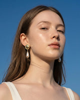 Ethnic Button and Long Pearl Earrings - Gold Color