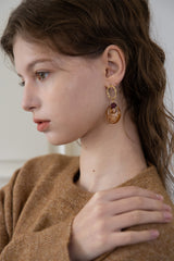 Brown marble pendant oval drop earring