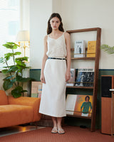 LOGO PLATE MIDI SKIRT [WHITE]