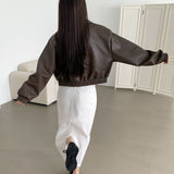 autumn leather two-way cropped jacket
