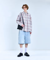 87-STAN090 Retro Color OverFit Pocket Long-Sleeved Check Shirt