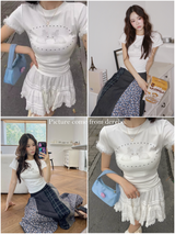 ホワイトラビットフリルラウンド半袖Tシャツ