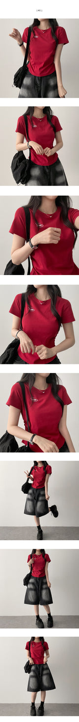 Olling ロゴサイドシャーリングスリムフィット半袖Tシャツ