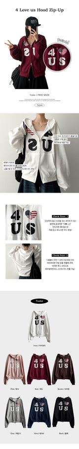 4US Heart American Flag Two-Way Hooded Zip-Up